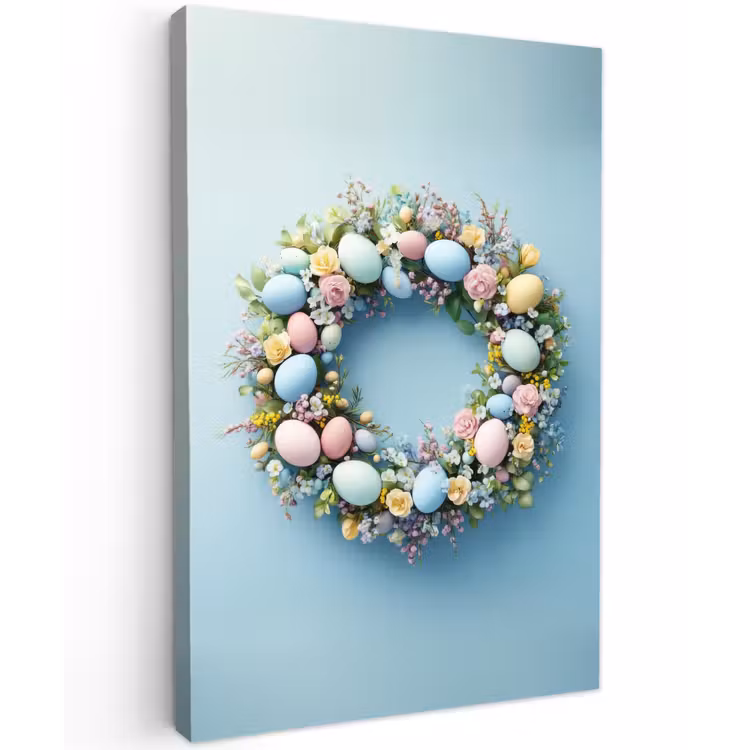 Krans - Eieren - Bloemen Tuinposter op houten frame 2 cm dik klein -3d