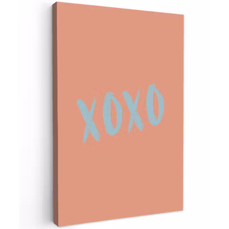 XOXO - Blauw - Perzikkleur Tuinposter op houten frame 2 cm dik klein -3d