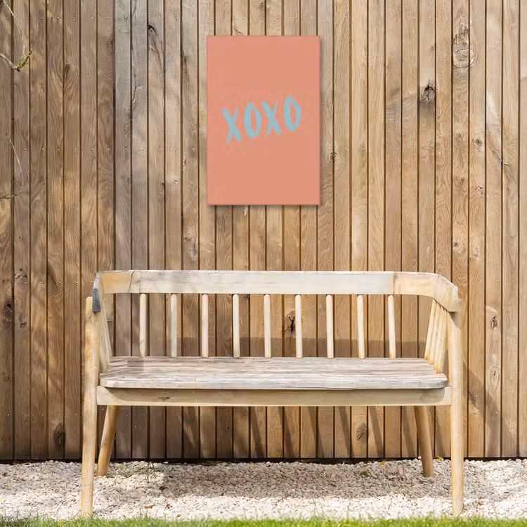 XOXO - Blauw - Perzikkleur Tuinposter op houten frame 2 cm dik klein -sfeer4