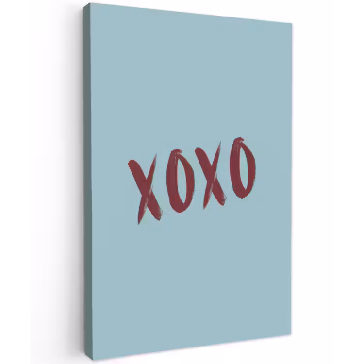 XOXO - Blauw - Rood Tuinposter op houten frame 2 cm dik klein -3d