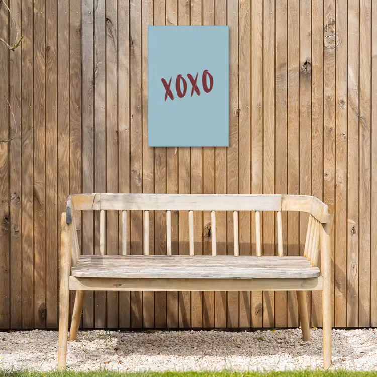XOXO - Blauw - Rood Tuinposter op houten frame 2 cm dik klein -sfeer4