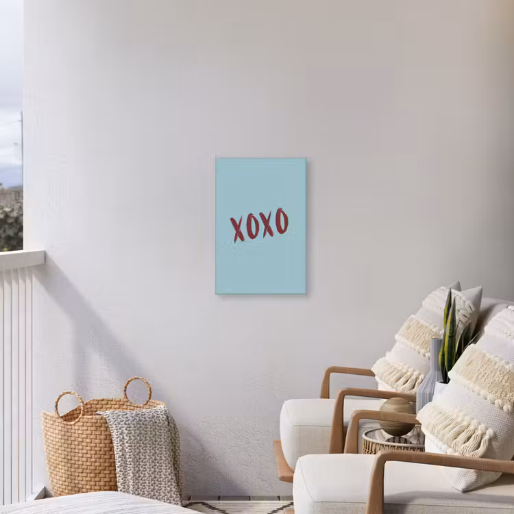 XOXO - Blauw - Rood Tuinposter op houten frame 2 cm dik klein -sfeer1