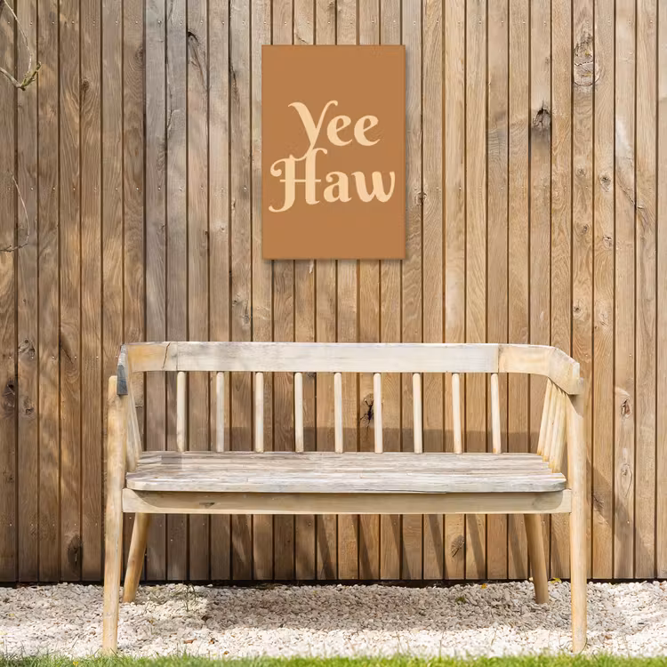 Yee haw - Bruin - Minimalistisch Tuinposter op houten frame 2 cm dik klein -sfeer4