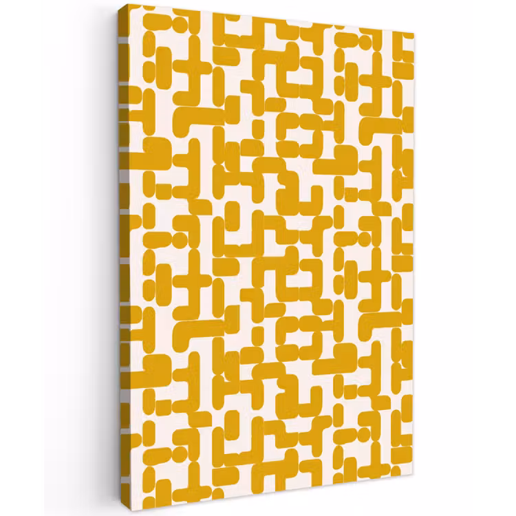 Geel - Beige - Patroon Tuinposter op houten frame 2 cm dik klein 841 -3d