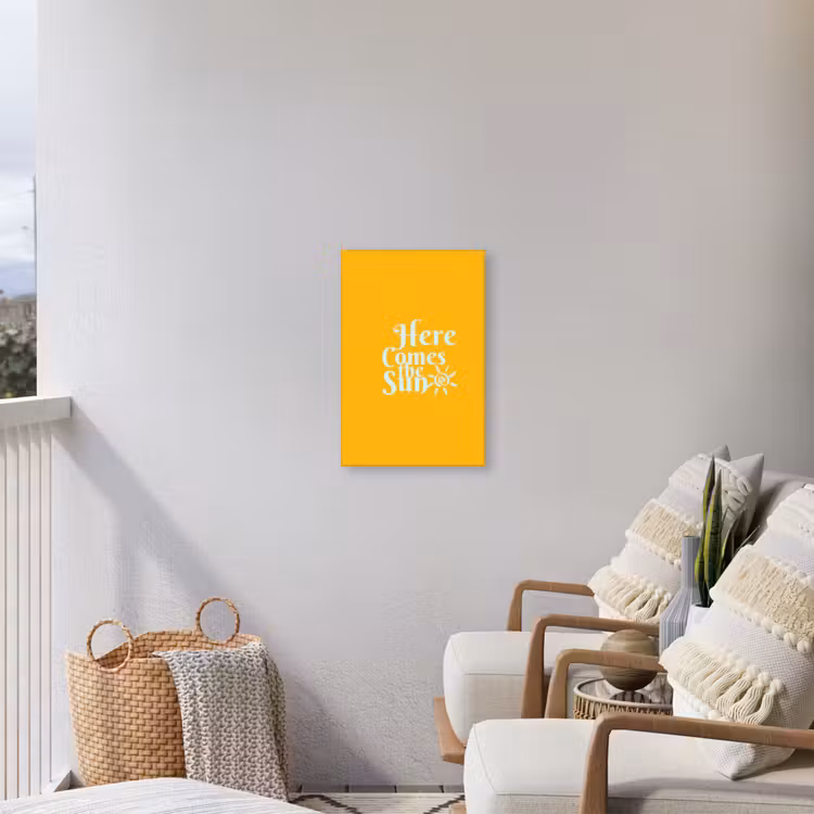 Geel - Blauw - Here comes the sun Tuinposter op houten frame 2 cm dik klein -sfeer1