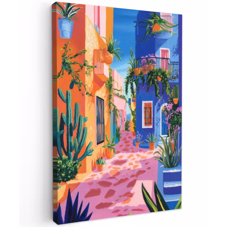 Geel - Blauw - Oranje - Huis Tuinposter op houten frame 2 cm dik klein -3d