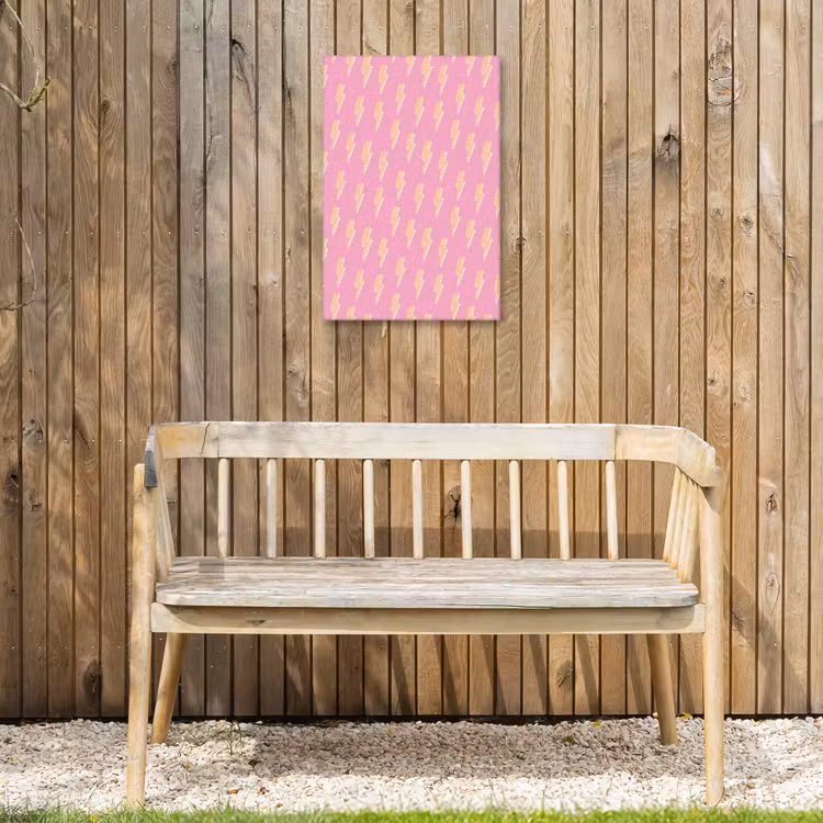 Geel - Bliksem - Roze Tuinposter op houten frame 2 cm dik klein 841 -sfeer4