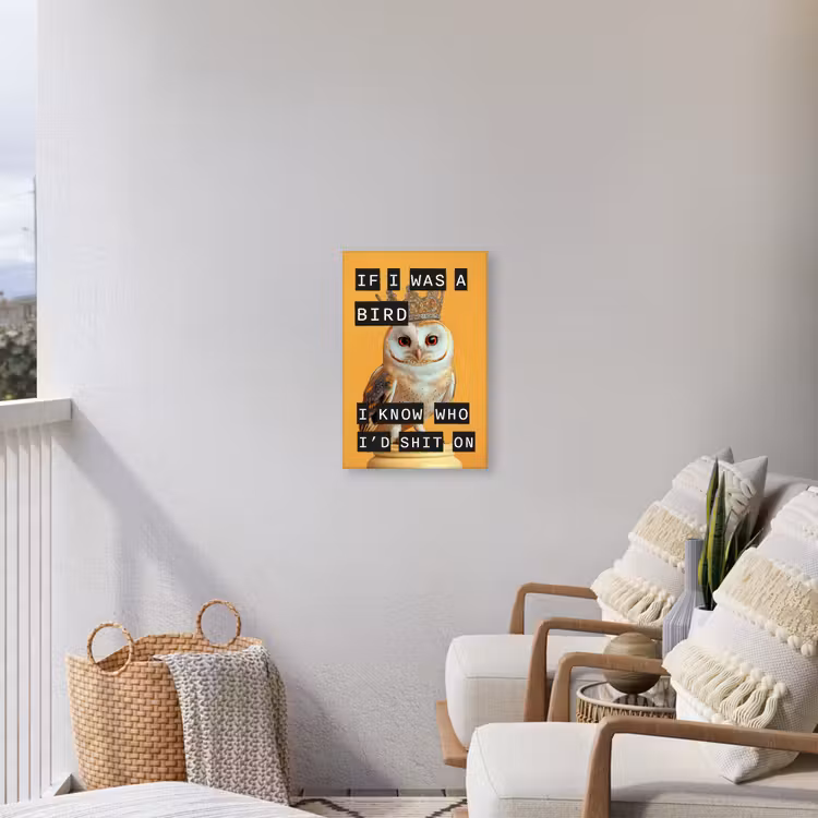 Geel - Uil - Vogel - Decoratie Tuinposter op houten frame 2 cm dik klein -sfeer1