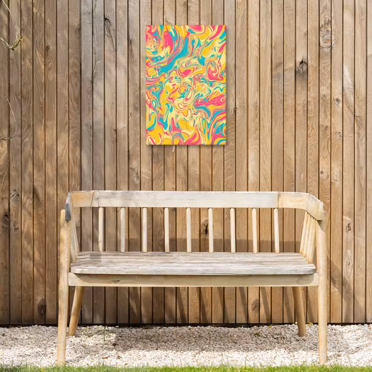 Geel - Roze - Blauw - Retro Tuinposter op houten frame 2 cm dik klein -sfeer4