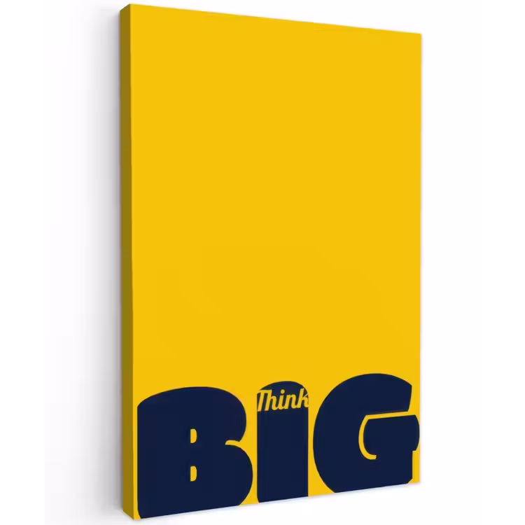 Geel - Think big - Grafisch Tuinposter op houten frame 2 cm dik klein -3d