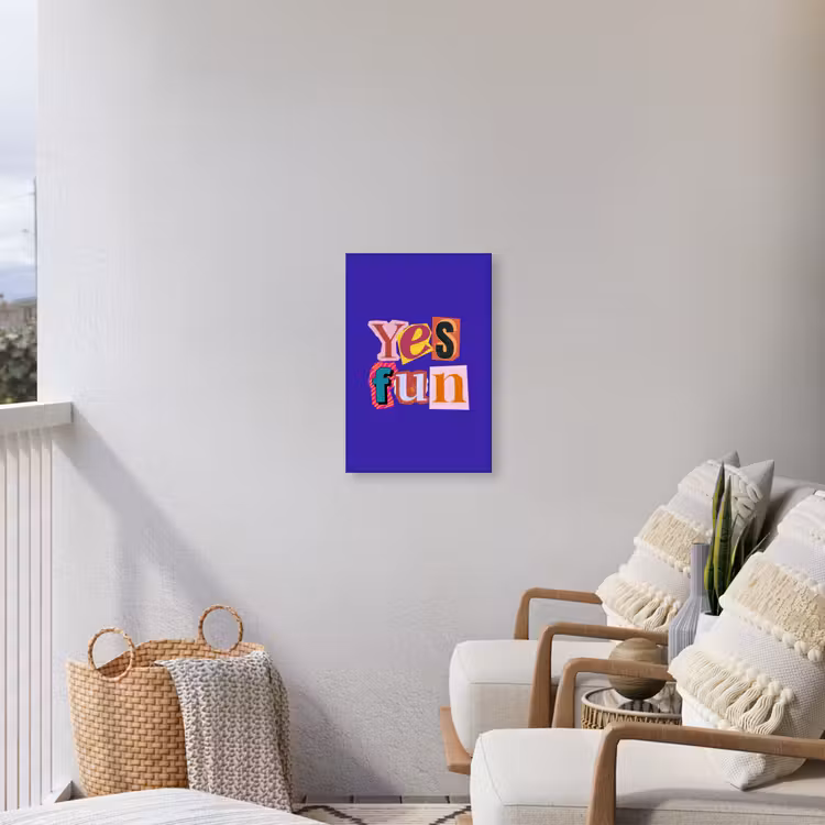 Yes fun - Kleurrijk - Collage-stijl Tuinposter op houten frame 2 cm dik klein -sfeer1