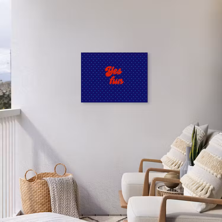 Yes fun - Rood - Blauw - Stippen Tuinposter op houten frame 2 cm dik klein -sfeer1