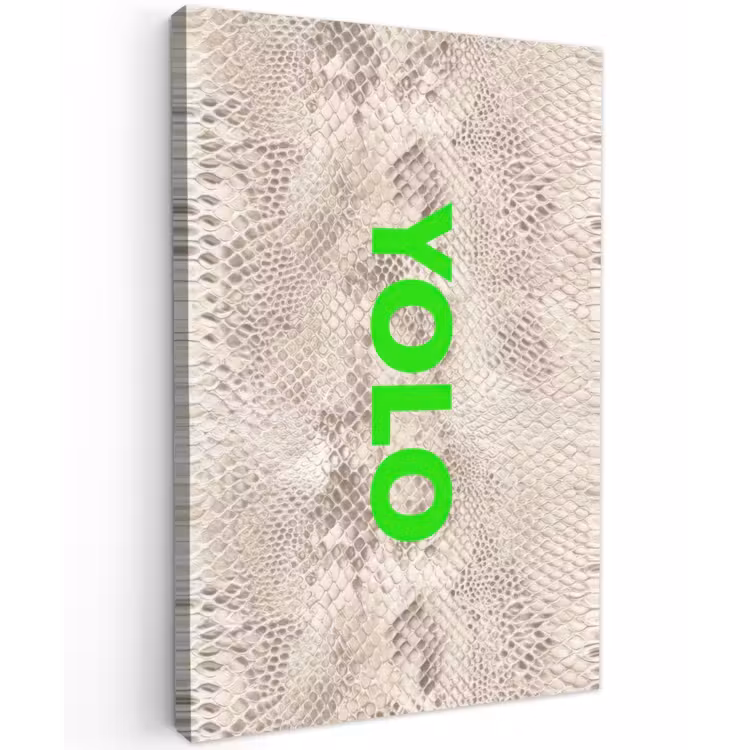 YOLO - Groen - Neon - Slangenprnt Tuinposter op houten frame 2 cm dik klein -3d
