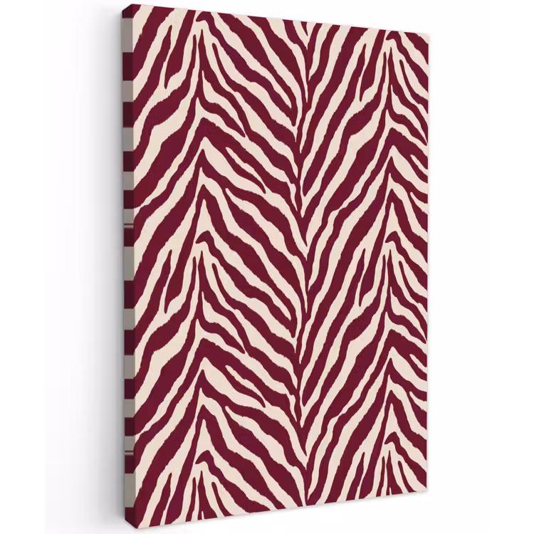Zebra - Motief - Bordeaux - Rood Tuinposter op houten frame 2 cm dik klein 841 -3d