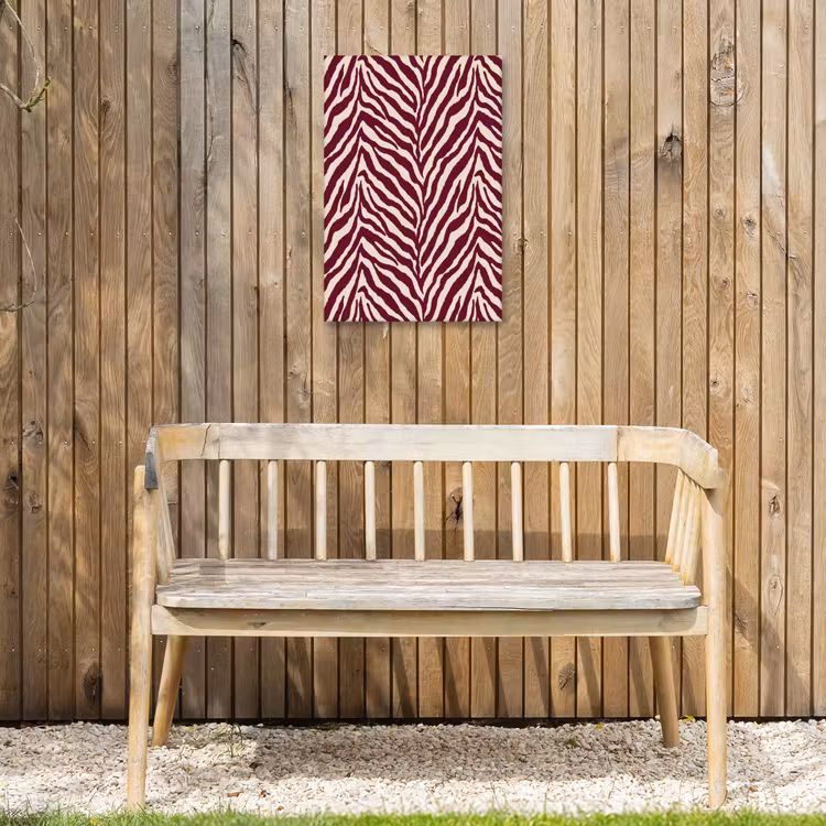 Zebra - Motief - Bordeaux - Rood Tuinposter op houten frame 2 cm dik klein 841 -sfeer4