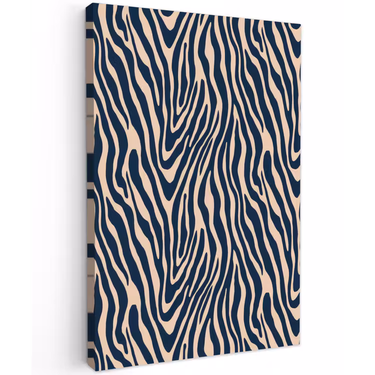 Zebra - Patroon - Blauw - Beige Tuinposter op houten frame 2 cm dik klein 841 -3d