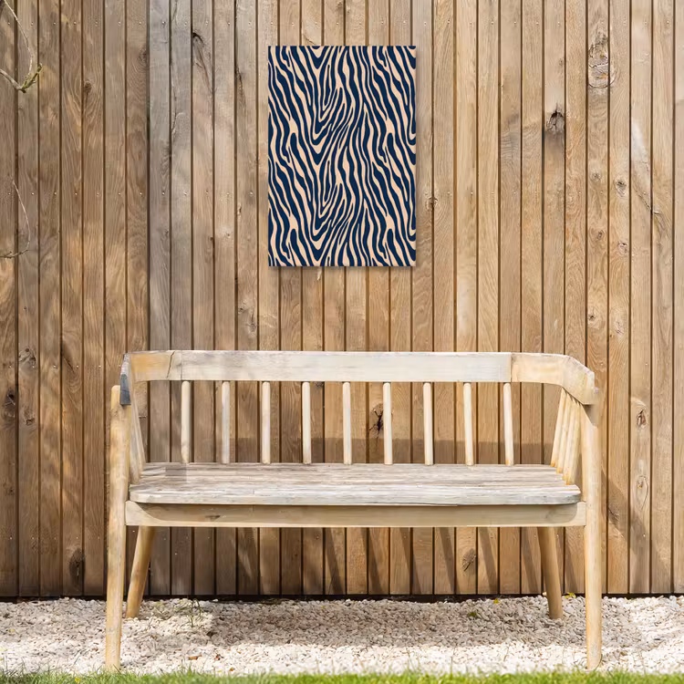 Zebra - Patroon - Blauw - Beige Tuinposter op houten frame 2 cm dik klein 841 -sfeer4
