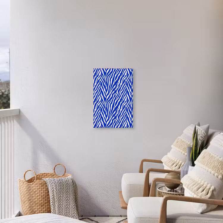 Zebra - Patroon - Kobalt - Blauw Tuinposter op houten frame 2 cm dik klein 841 -sfeer1