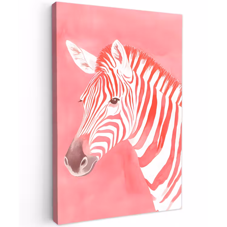 Zebra - Pink - Verf Tuinposter op houten frame 2 cm dik klein -3d
