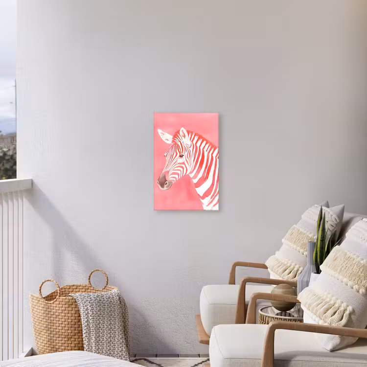 Zebra - Pink - Verf Tuinposter op houten frame 2 cm dik klein -sfeer1