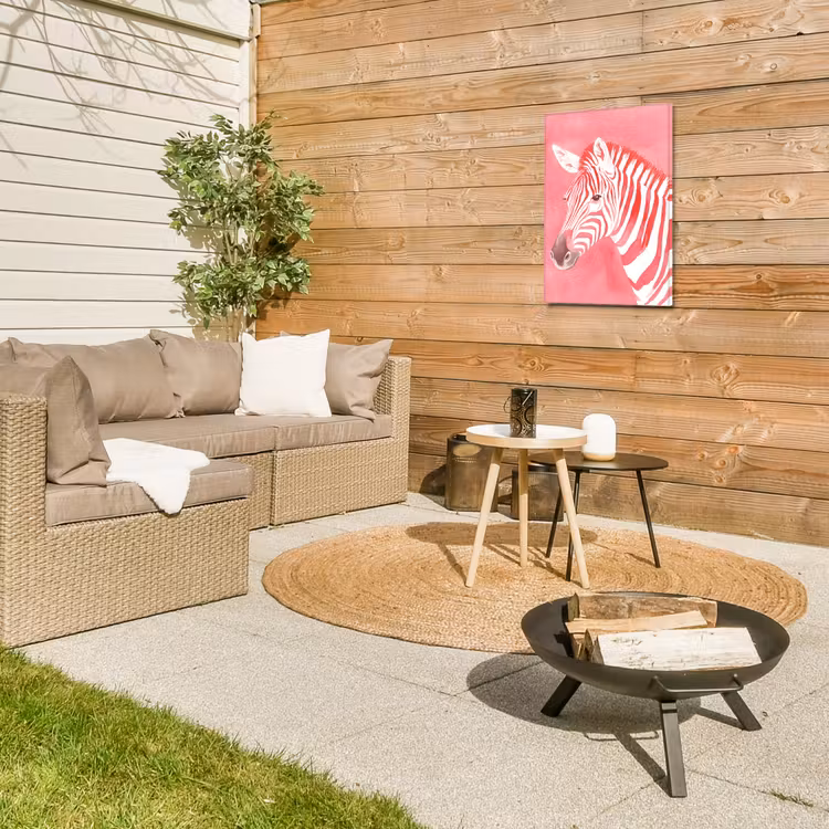 Zebra - Pink - Verf Tuinposter op houten frame 2 cm dik klein -sfeer2
