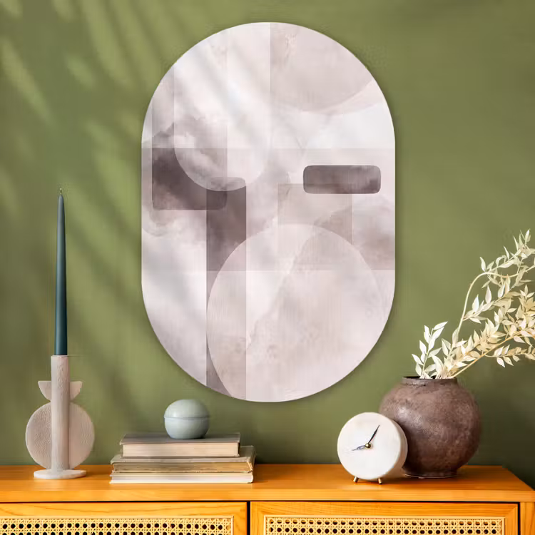 Oval - Glass - Abstract Shapes - Beige - Abstracte vormen - Beige Wandcirkel Ovaal Glas middel