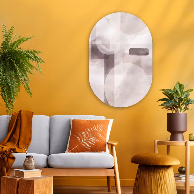 Oval - Glass - Abstract Shapes - Beige - Abstracte vormen - Beige Wandcirkel Ovaal Glas middel