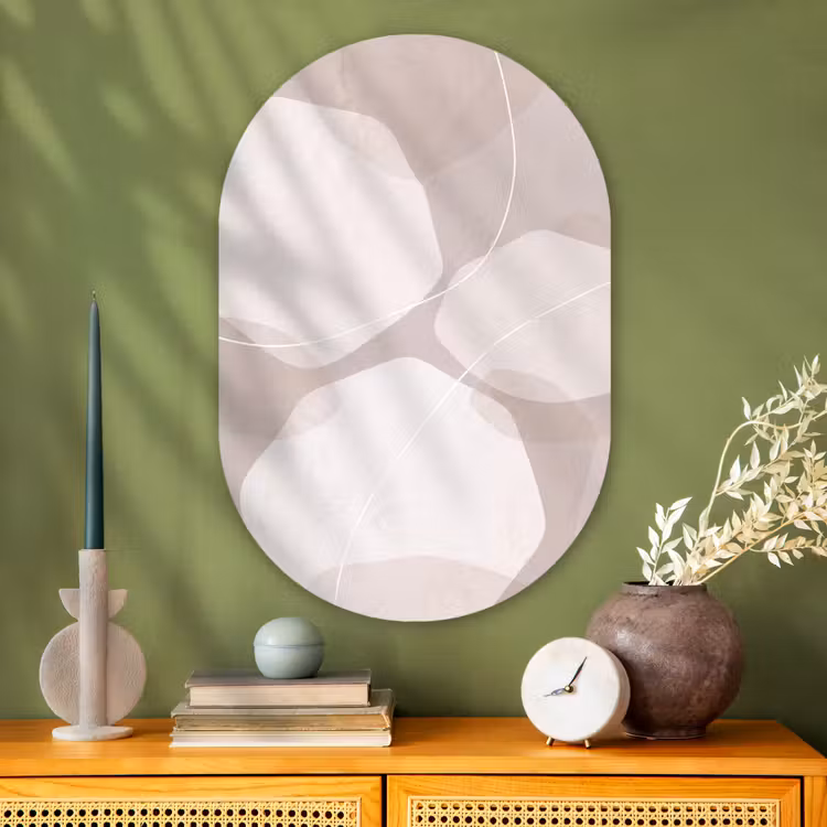 Oval - Glass - Abstract - Shapes - Beige - Abstract - Vormen - Beige Wandcirkel Ovaal Glas middel