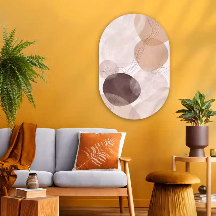 Oval - Glass - Abstraction - Beige - Modern - Abstractie - Beige - Modern Wandcirkel Ovaal Glas middel
