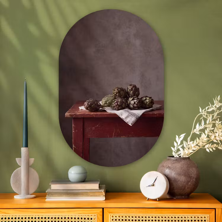 Oval - Glass - Artichoke - Food - Rustic - Artisjok - Eten - Rustiek Wandcirkel Ovaal Glas middel