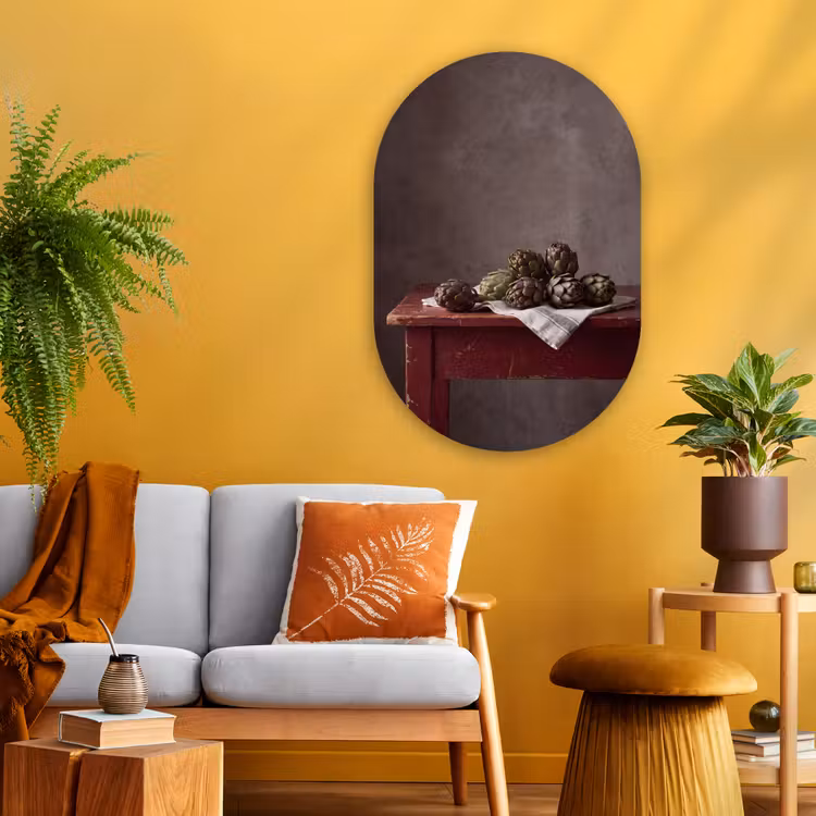 Oval - Glass - Artichoke - Food - Rustic - Artisjok - Eten - Rustiek Wandcirkel Ovaal Glas middel