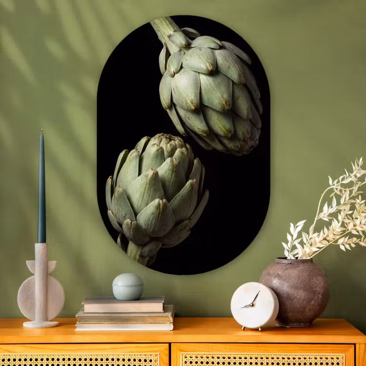 Oval - Glass - Artichoke - Green - Food - Artisjok - Groen - Eten Wandcirkel Ovaal Glas middel
