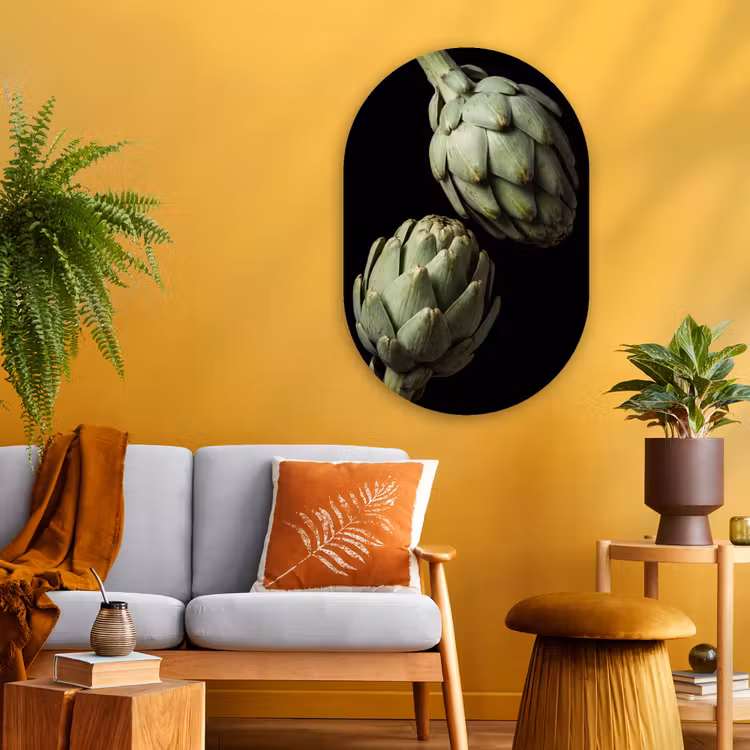 Oval - Glass - Artichoke - Green - Food - Artisjok - Groen - Eten Wandcirkel Ovaal Glas middel