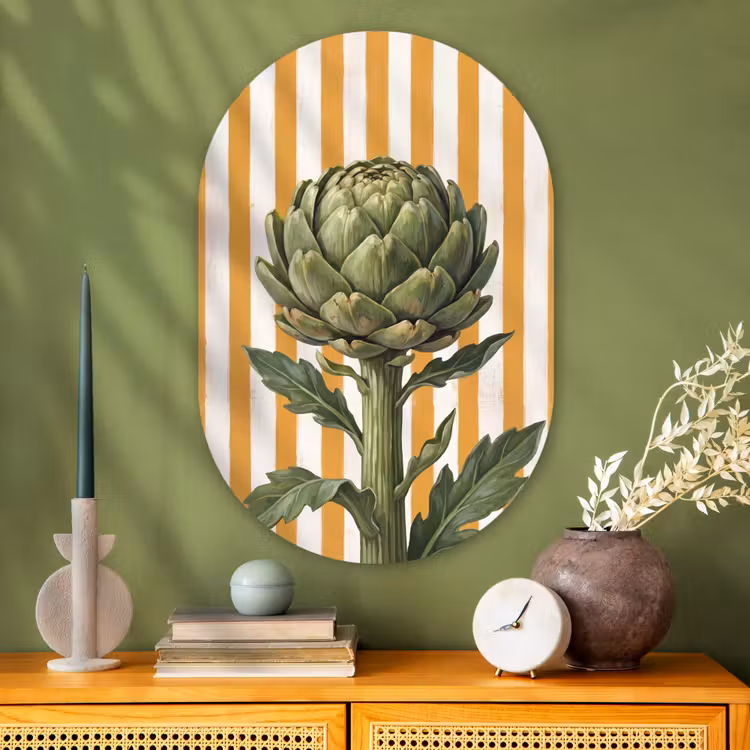 Oval - Glass - Artichoke - Modern - Vegetable - Artisjok - Modern - Groente Wandcirkel Ovaal Glas middel