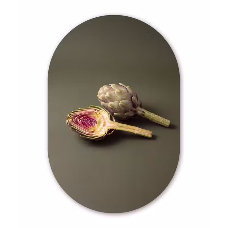 Oval - Glass - Artichoke - Purple - Food - Artisjok - Paars - Voedsel Wandcirkel Ovaal Glas middel