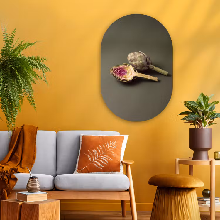 Oval - Glass - Artichoke - Purple - Food - Artisjok - Paars - Voedsel Wandcirkel Ovaal Glas middel