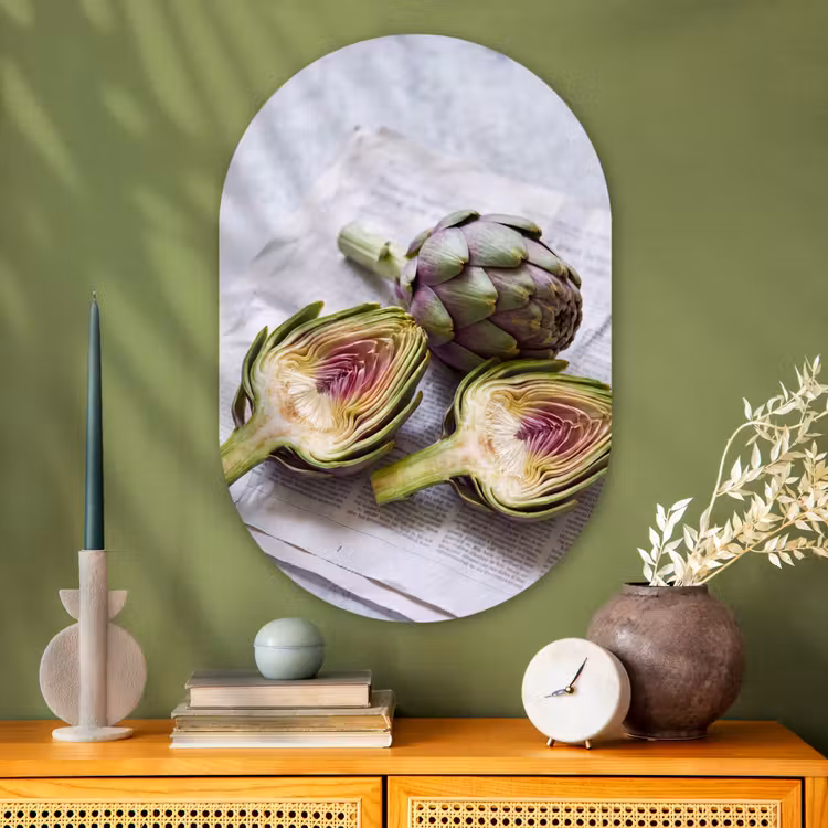 Oval - Glass - Artichoke - Sliced - Food - Artisjok - Doorgesneden - Eten Wandcirkel Ovaal Glas middel