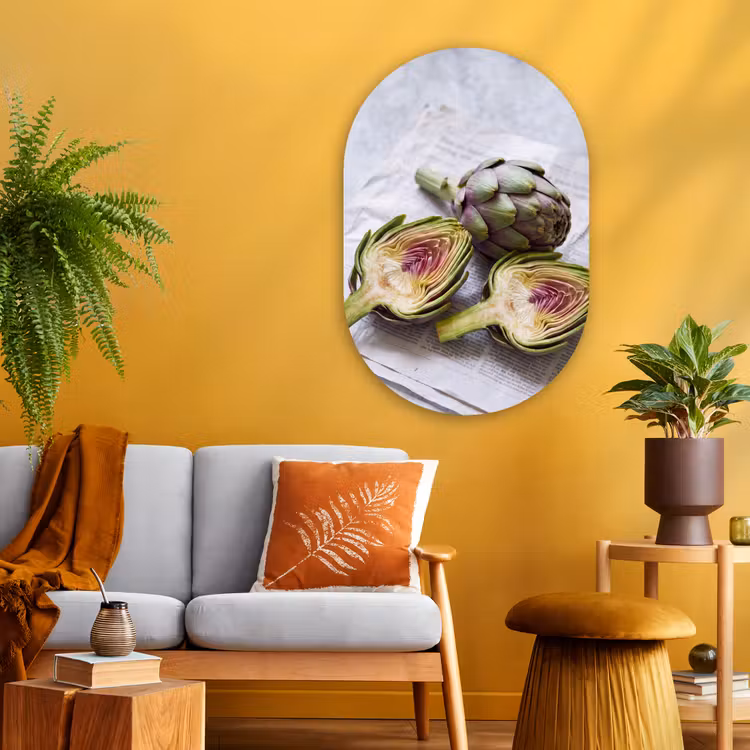 Oval - Glass - Artichoke - Sliced - Food - Artisjok - Doorgesneden - Eten Wandcirkel Ovaal Glas middel