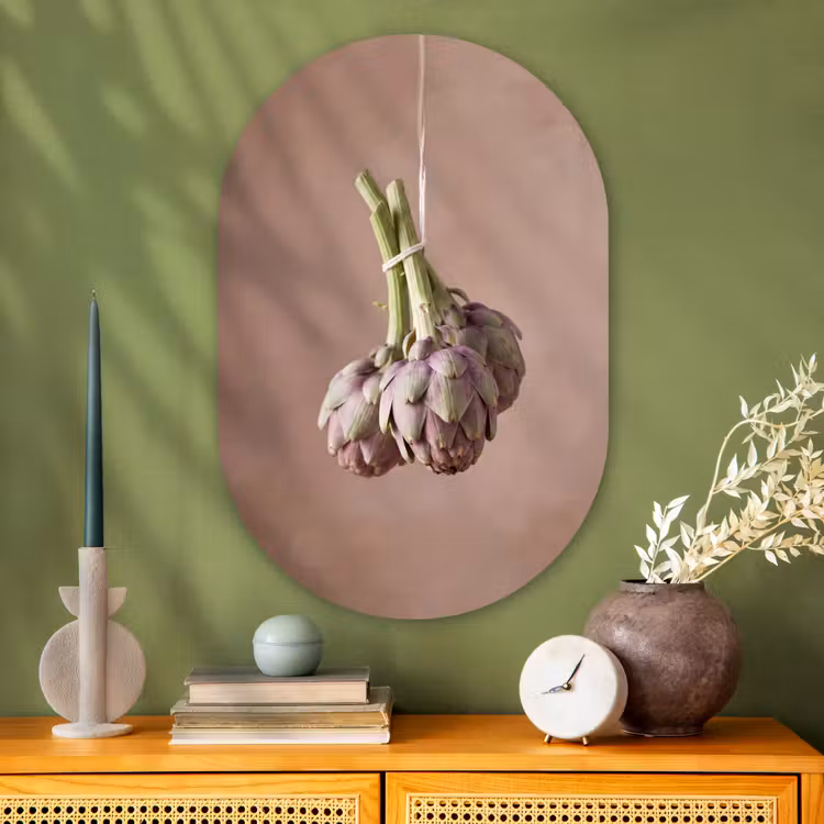 Oval - Glass - Artichokes - Hanging - Vegetables - Artisjokken - Hangend - Groenten Wandcirkel Ovaal Glas middel