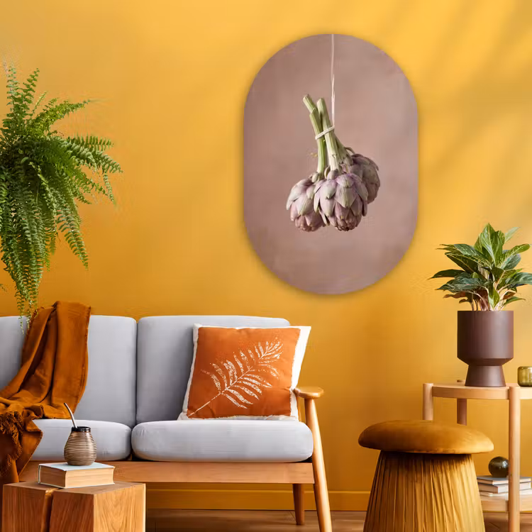 Oval - Glass - Artichokes - Hanging - Vegetables - Artisjokken - Hangend - Groenten Wandcirkel Ovaal Glas middel