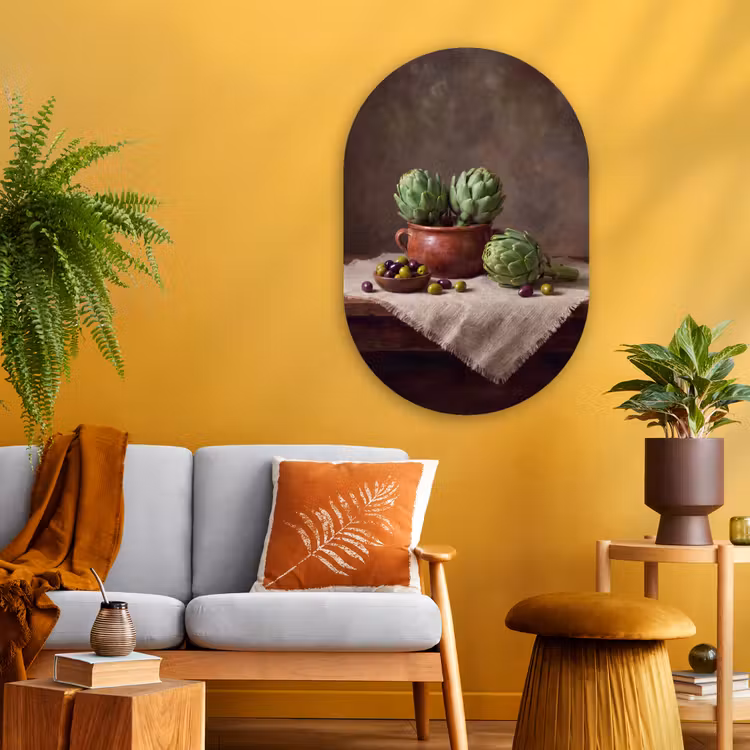 Oval - Glass - Artichokes - Olives - Food - Artisjokken - Olijven - Eten Wandcirkel Ovaal Glas middel