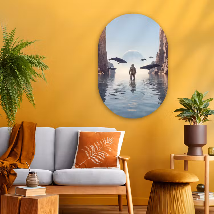 Oval - Glass - Astronaut - Whale - Fantasy - Ruimtevaarder - Walvis - Fantasie Wandcirkel Ovaal Glas middel