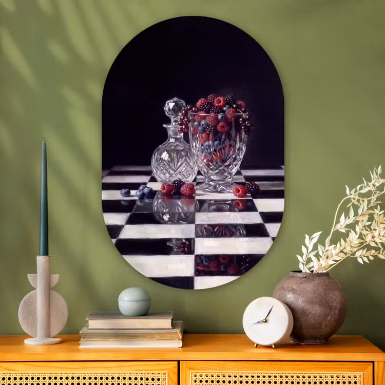 Oval - Glass - Berries - Crystal - Still Life - Bessen - Kristal - Stilleven Wandcirkel Ovaal Glas middel