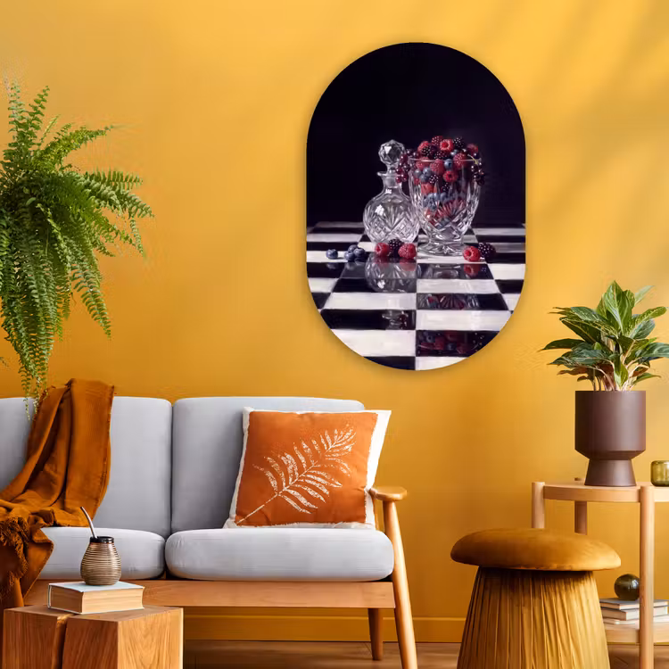 Oval - Glass - Berries - Crystal - Still Life - Bessen - Kristal - Stilleven Wandcirkel Ovaal Glas middel