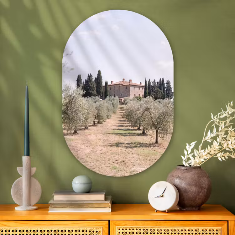 Oval - Glass - Country house - olive tree - orchard - Landhuis - olijfboom - gaard Wandcirkel Ovaal Glas middel