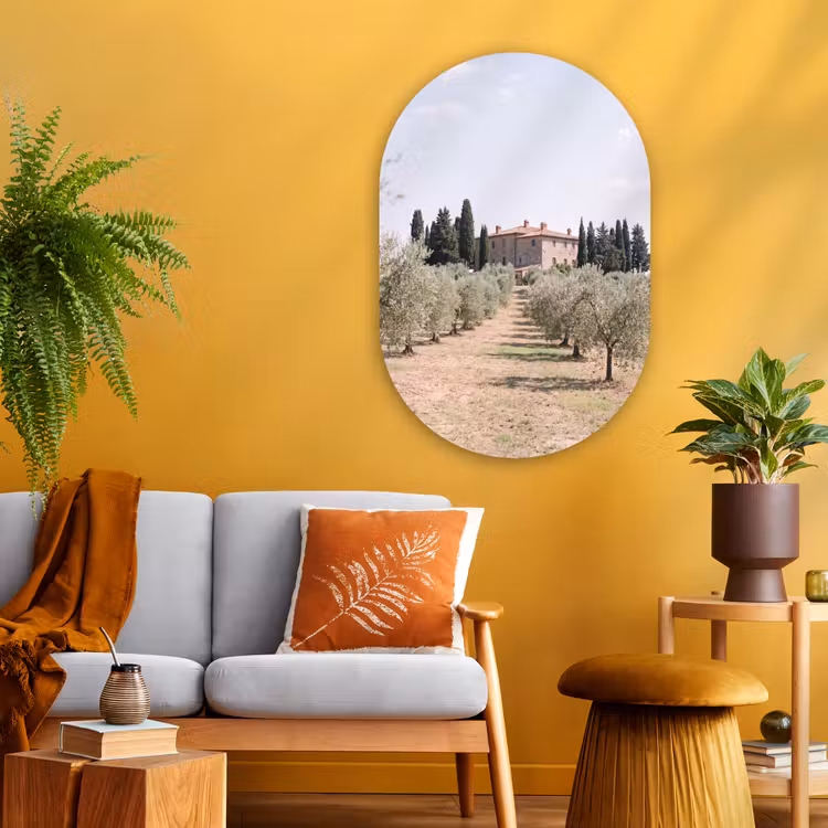 Oval - Glass - Country house - olive tree - orchard - Landhuis - olijfboom - gaard Wandcirkel Ovaal Glas middel