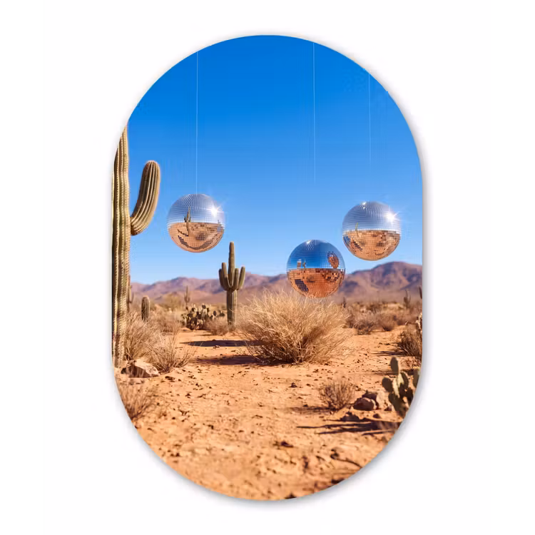 Oval - Glass - Desert - Mirror Ball - Art - Woestijn - Spiegelbal - Kunst Wandcirkel Ovaal Glas middel