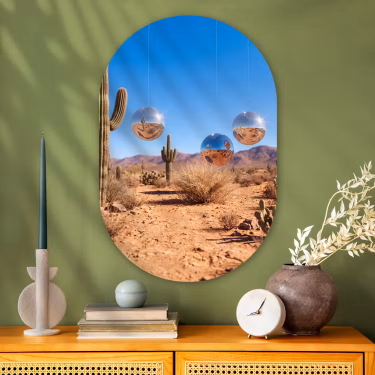 Oval - Glass - Desert - Mirror Ball - Art - Woestijn - Spiegelbal - Kunst Wandcirkel Ovaal Glas middel