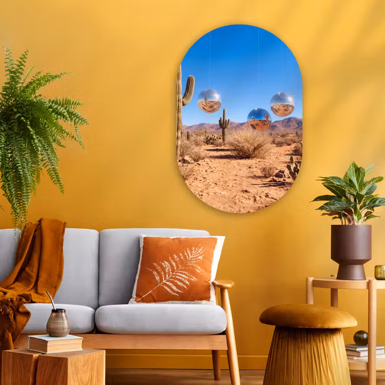 Oval - Glass - Desert - Mirror Ball - Art - Woestijn - Spiegelbal - Kunst Wandcirkel Ovaal Glas middel
