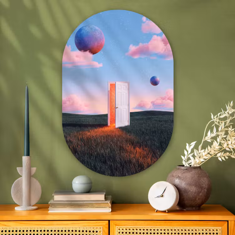 Oval - Glass - Door - Fantasy - Space - Deur - Fantasie - Ruimte Wandcirkel Ovaal Glas middel